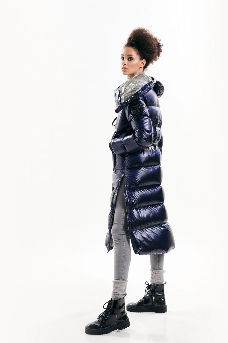 Gianfranco Ferre Long Puffer Coat, Blue Black (Size: M)